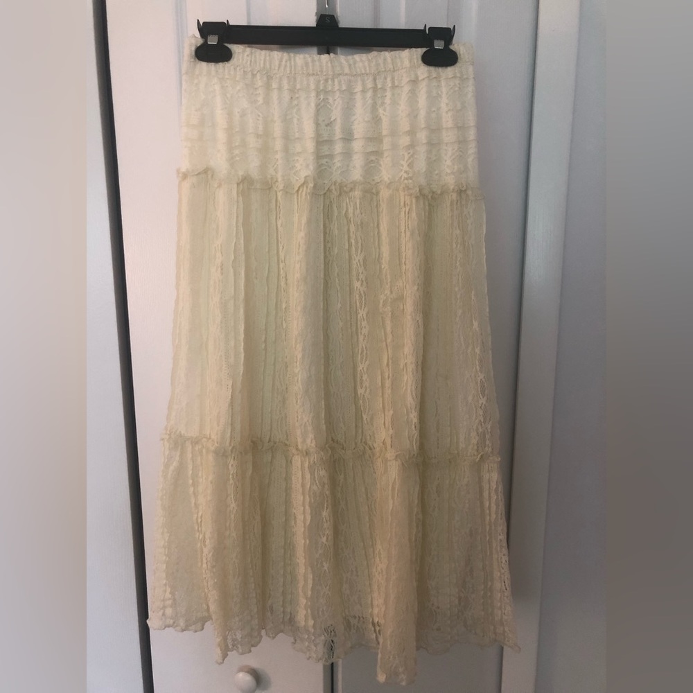Cream lace skirt summer fall indigo soul NWT